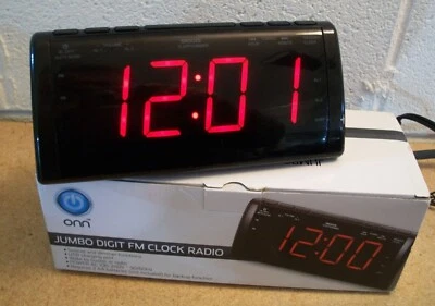 ONN Jumbo 1.8" RED Digits Digital FM Alarm Clock Radio w/ USB chg Port & Box - Image 1 of 4