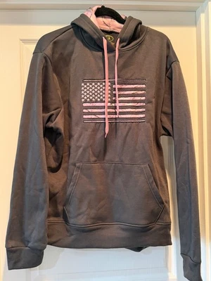 Mossy Oak Women Hoodie XL Green Pink Camo  Flag Pullover Hooded Sweatshirt - Image 1 of 4
