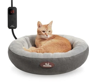 Krallenfähiges Temp-Control Donut Thermo beheiztes Katzenbett kleines Haustier für drinnen - braun - Bild 1 von 11