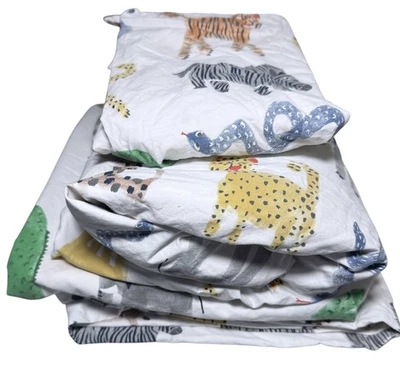 Juego de sábanas Pottery Barn para niños animales de safari COMPLETO algodón orgánico caprichoso Foto 1 de 4