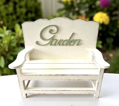 Banco de plantas de jardín marfil estilo granja madera en mal estado decoración de jardín rústico 9" x 10" Foto 1 de 4