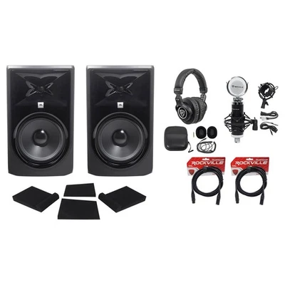 (2) Altavoces monitores de estudio alimentados JBL 308P MkII 8" + almohadillas + cables + auriculares + micrófono Foto 1 de 4