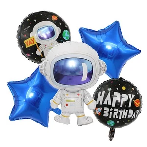 Astronaut Happy Birthday Balloon Set 18" Blue Stars Space Balloons Astronaut - Picture 1 of 1