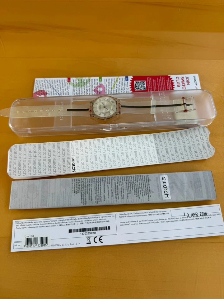Swatch часы кожи прозрачный силиконовый 2003 в оригинальной коробке/чехол нуждается новый аккумулятор - Изображение 1 из 4
