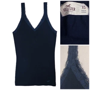 Y2k Hollister Trägertop Größe XS marineblau Spitzenbesatz V-Ausschnitt Twilight Bella Swan Vintage - Bild 1 von 10