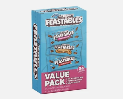 Mr Beast Feastables Milk Crunch Chocolate Peanut Butter Value Pack, 24 Bars