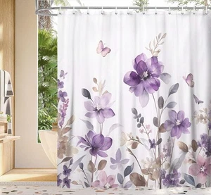 Purple Floral Shower Curtain Purple Lavender Floral Butterfly Boho Shower Cur... - Picture 1 of 9