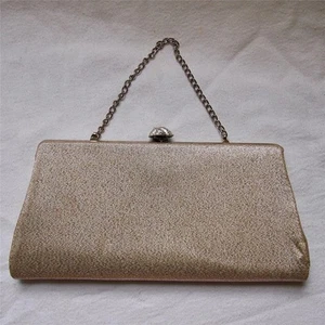 vtg 50s 60s Silver Glam Metallic Minimalist Mod Clutch Purse Chain Handle EUC - Picture 1 of 4