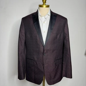 Ryan Distinction Burgundy Patterned Slim Fit Blazer Shawl Lapel - 44R - Picture 1 of 9