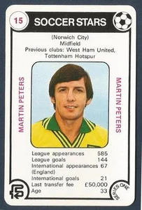 FKS 1977/78 ESTRELLAS DE FÚTBOL - TARJETA DE TRUMP #15 - NORWICH - WEST HAM - TOTTENHAM - MARTIN PETERS - Imagen 1 de 1