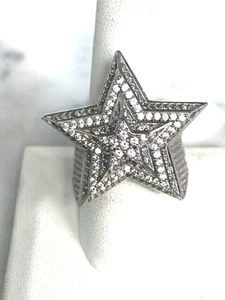 HUGE MEN'S  925 STERLING SILVER AND CZ 3-D PENTAGRAM STAR RING SIZE 8.75 - Picture 1 of 9