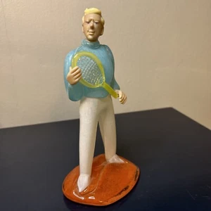 VTG Hand Blown Czechoslovakia Bohemian Glass Tennis Player Art RARE 50’s Czech - Picture 1 of 12