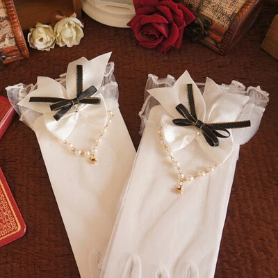 Dama Niña Guantes Lolita Malla Arco Transparente Boda Imitación Perla Juegos con disfraces Victoriano Elegante Foto 1 de 4