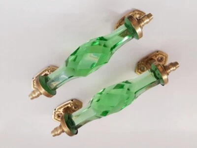 Manija de puerta de vidrio talla diamante estilo victoriano hecha a mano de 2 piezas de latón equipada. Foto 1 de 4