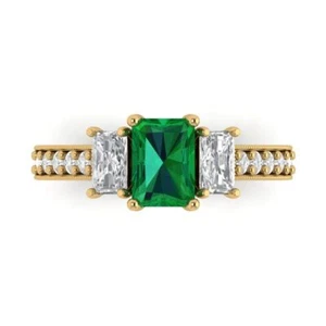 1.88 tcw Emerald Engagement Ring, 14K Yellow Gold Lab Created Gemstone - Picture 1 of 30