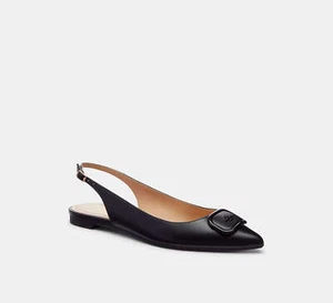 Coach Veda Slingback Sandals Women's Black Buckle Closure Leather Pointed Toe - Picture 1 of 4