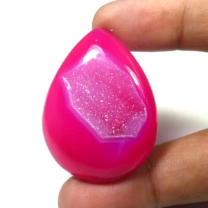 Natural Onyx Window Geode Gemstone 40x30mm Pear Pink Onyx Cabochon DIY OND-1369 - Picture 1 of 16
