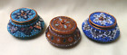 3 Vintage Indian Micro Mosaic Beaded & Glass  Pill Trinket Boxes