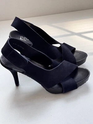 Pedro Garcia 蓝色麂皮绒十字前细高跟鞋 38.5 码 US 8 豪华经典 — 第 1/4 张图片
