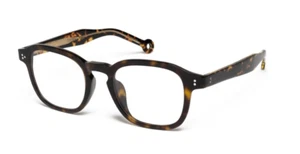 250€ Tortoise Square Eyeglasses Frame In Brown And Gold Titanium Hally & Son - Picture 1 of 9