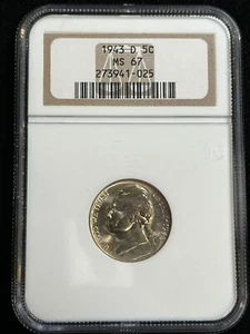 NGC 1943 D Jefferson Nickel MS67. Superb Gem! - Picture 1 of 2