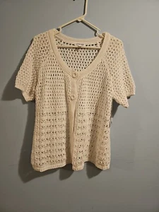 NWT Womans White Crocheted Short Sleeve Cottage Core Sweater XL - Picture 1 of 7