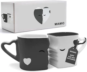 - Coffee Mugs/Kissing Mugs Set Ceramic with Gift Box (Gray) - Picture 1 of 12