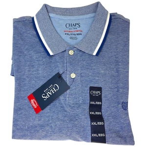 Chaps Men's Polo Shirt Natural Stretch Birdseye Solid Varsity Blue Size XXL New - Picture 1 of 10