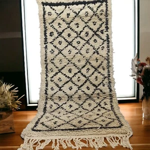 Rug Moroccan Handmade Geometric Berber Vintage Carpet Wool Cotton Area Runner - Picture 1 of 24