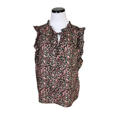 Blusa BB Dakota Steve Madden Floral Volantes Cuello Atado Algodón Negra Rosa XXL Nueva con Etiquetas Foto 1 de 4
