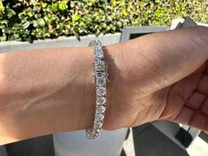 Round Natural Diamond 10CT Mother's Day Gift Tennis Bracelet In 14k White Gold - Picture 1 of 12