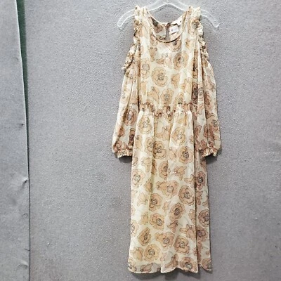 Vestido Lucky Brand Mujer Pequeño Naranja Floral Midi Hombro Frío Manga Larga Foto 1 de 4