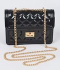 Black Jelly Quilted Texture Bag Cute Small Pouch Gold Chain Strap Flap Purse 