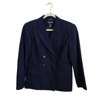 Blazer Herman Geist Vintage Clásico Azul Marino Mezcla de Lana Doble Pecho Talla 10 Foto 1 de 3