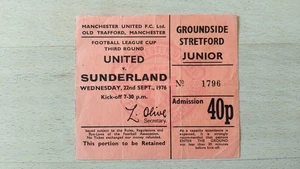 Ticket 1976 Manchester United vs. Sunderland League Cup 34275 - Picture 1 of 1