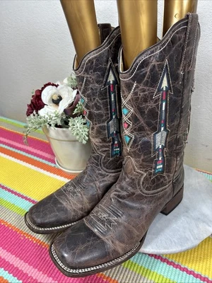 Botas vaqueras ROPER Cohide rústicas marrón flecha oeste de México para mujer talla US 11 M Foto 1 de 4