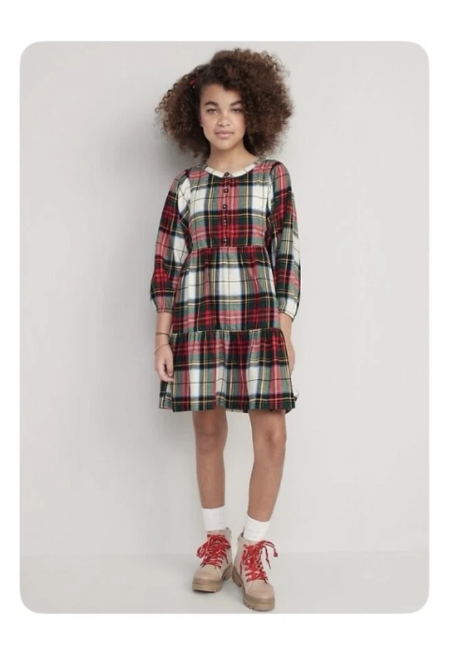 Old Navy White Tartan Plaid Long Sleeve Button Front Swing Dress Size XL 14-16 - Image 1 of 4