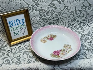 Antique Rose White Porcelain 10” Bowl & Pink Border Centered Flowers - Picture 1 of 4