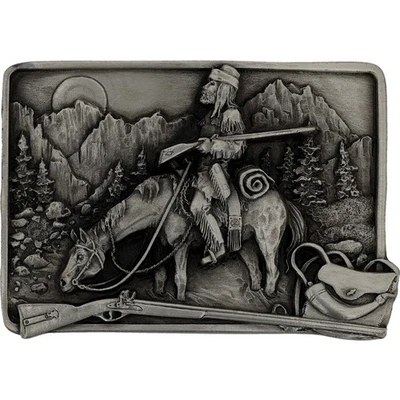 New Mountain Man Horseback Rifle Trapper Western Cowboy Gift V Belt Buckle - Image 1 of 4