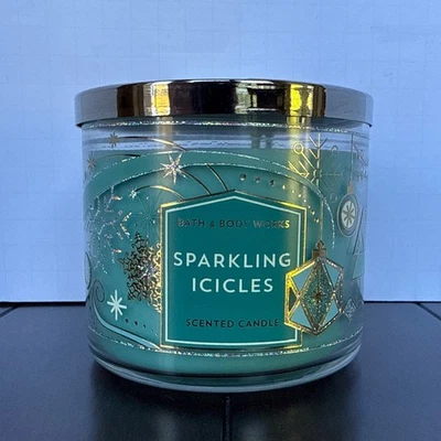 Bath And Body Works Home "SPARKLING ICICLES" 3 Wick 14.5oz Candle Ornaments New - Image 1 of 4