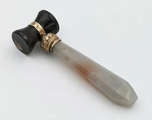 VICTORIAN AGATE & GLASS HAMMER STYLE DOUBLE SEAL 19TH CENTURY A/F - Picture 1 of 6