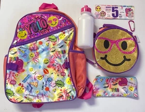 16" Rucksack für Mädchen, 5er Set: Trinkflasche, Brotzeittasche, Federmäppchen, Karabiner - Bild 1 von 4