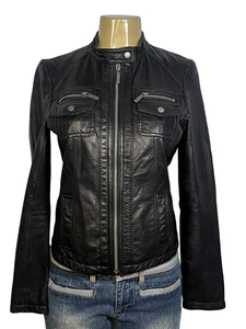 Giacca Michael Michael Kors donna piccola pelle nera moto zip tasche biker - Foto 1 di 14