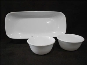❤️ 3-pc Corelle PURE WHITE Winter 10x5 Oblong APPETIZER TRAY 6-oz Ramekin BOWLS - Picture 1 of 8