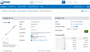 MultiTech CASMA-UFL-10 Cable SMA panel mount to U.FL - Picture 1 of 2
