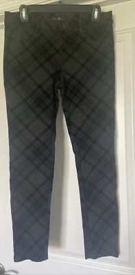 Leggings Pants Black Sz Med Velour Plaid PullOn Skinny Stretch Dressy One 5 One - Image 1 of 4
