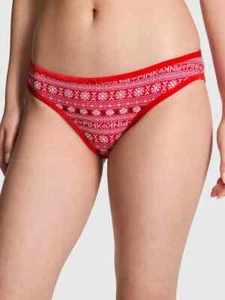 Victoria's Secret PINK - M Velvet Trim Cotton Bikini Panty - Red Fairisle Medium - Picture 1 of 3