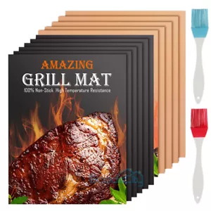 100% Non-Stick BBQ Grill Mats Set of 10 Cooking Baking Reusable Grilling Mat - Picture 1 of 24