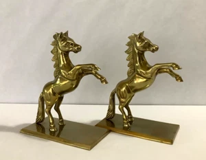 Pair VTG 4 LBS Solid Brass Metal 7-1/2” Tall Horses Equestrian Bookends Statues - Picture 1 of 12
