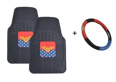 Car Floor Mat and Steering Wheel Cover Wonder Woman Gift Set - Standard Fit - Image 1 of 4